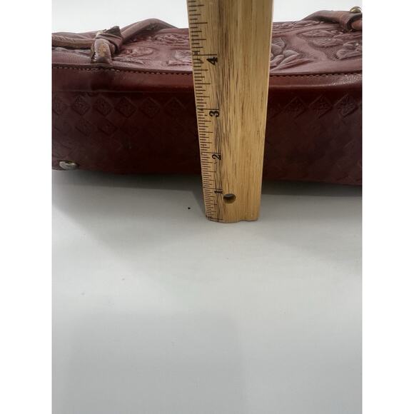 Vtg Aztec Hand Tooled Brown Leather Satchel Purse Mexico Mayan Boho Bag Roses - Picture 14 of 16